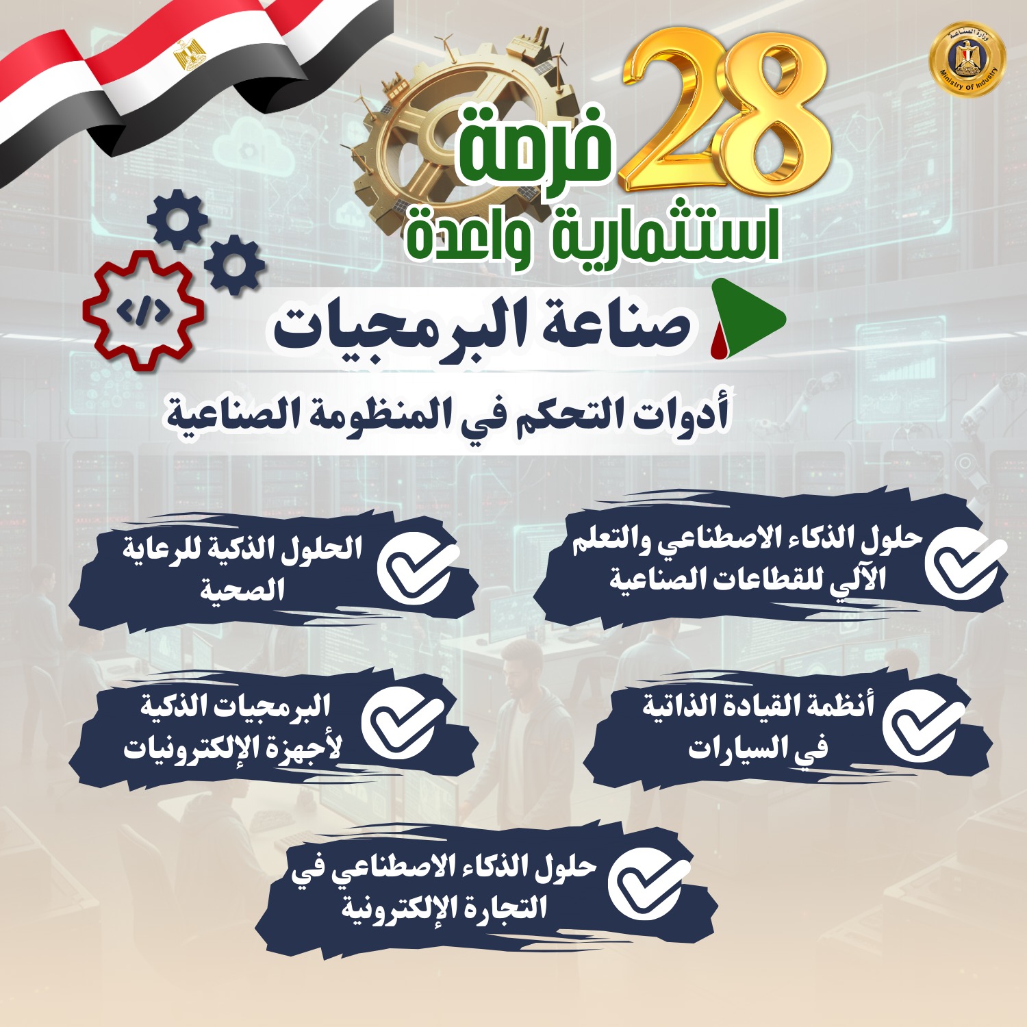 من بينها «البرمجيات».. الصناعة المصرية تحدد 28 فرصة استثمارية لتعميق التصنيع المحلي وتلبية احتياجات السوق